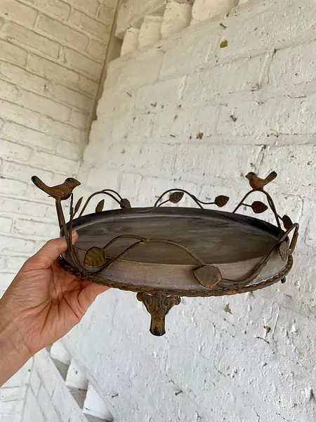 Bandeja Redonda Rústica Con Ramas Y Pájaros