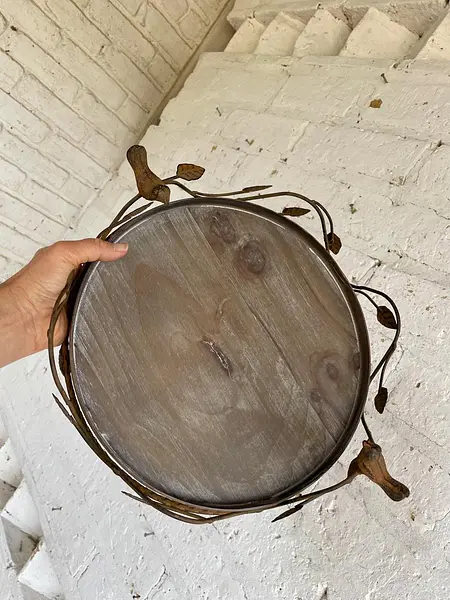 Bandeja Redonda Rústica Con Ramas Y Pájaros