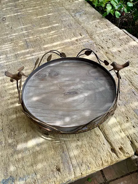 Bandeja Redonda Rústica Con Ramas Y Pájaros