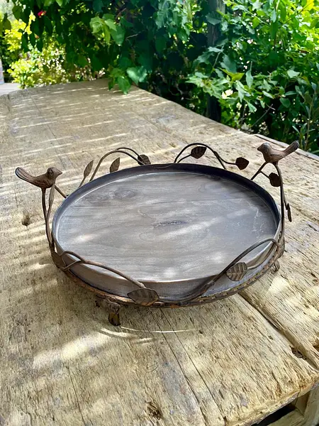 Bandeja Redonda Rústica Con Ramas Y Pájaros