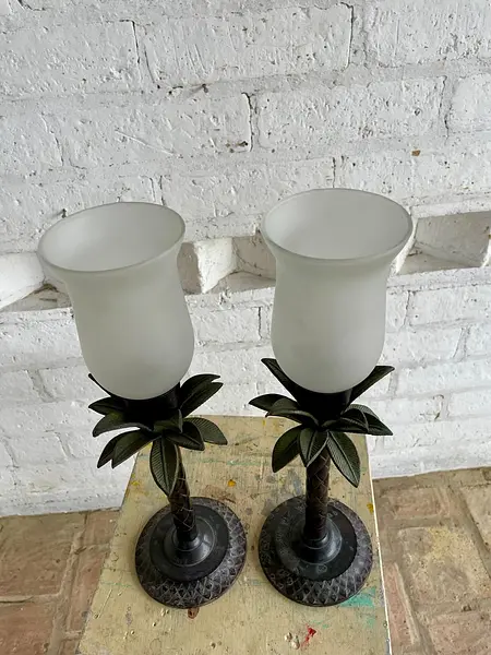 Candelabros X 2 Palmeras Con Brisero - India 1970