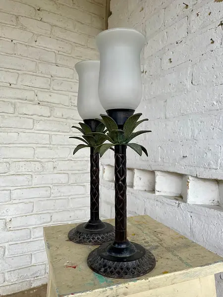 Candelabros X 2 Palmeras Con Brisero - India 1970