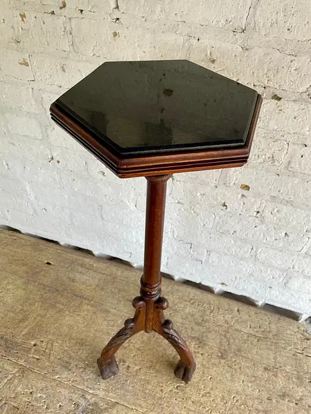 Mesa Columna Madera Tallada Y Granito - Colombia 1960