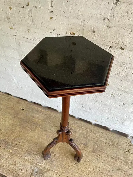 Mesa Columna Madera Tallada Y Granito - Colombia 1960