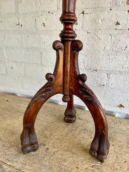 Mesa Columna Madera Tallada Y Granito - Colombia 1960