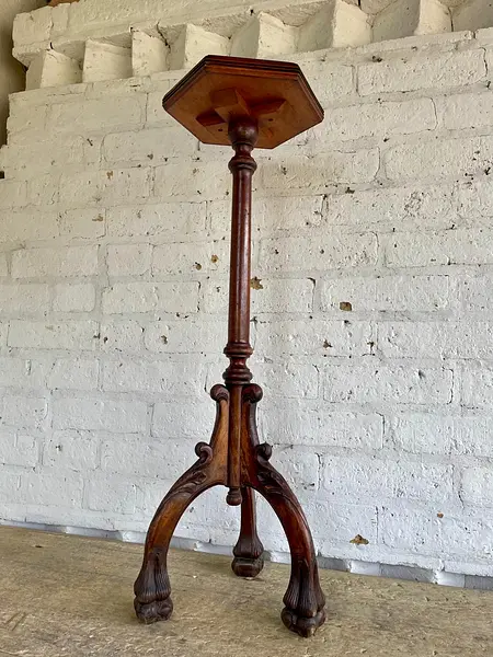 Mesa Columna Madera Tallada Y Granito - Colombia 1960