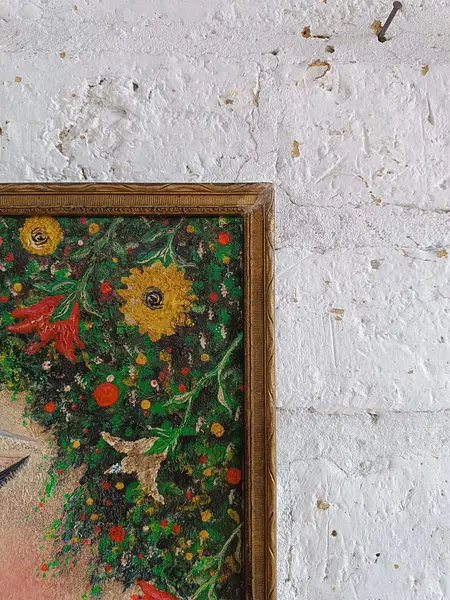 Oleo Original Sobre Madera Cabeza Flores