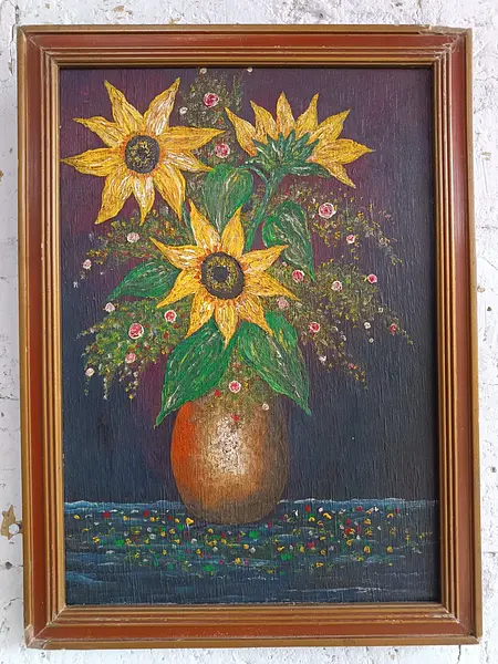 Oleo Original Girasoles Sobre Madera