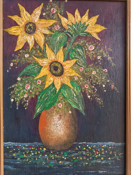 Oleo Original Girasoles Sobre Madera