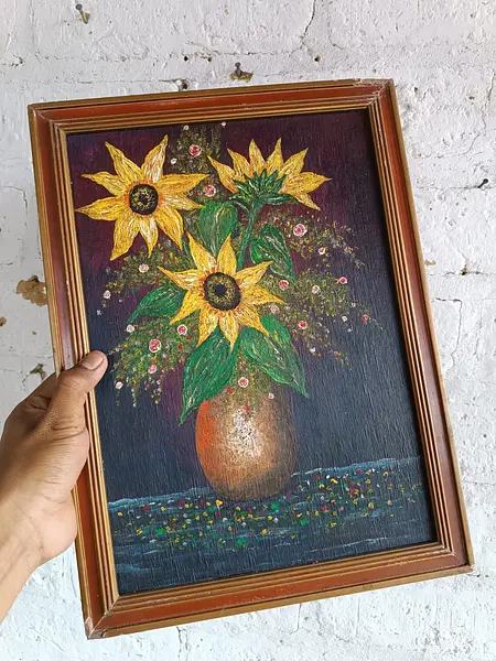 Oleo Original Girasoles Sobre Madera