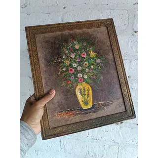 Oleo sobre madera flores con textura