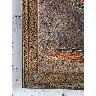 Oleo sobre madera flores con textura