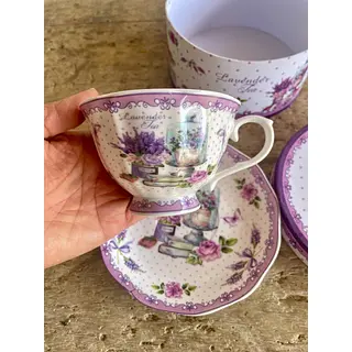 Taza Y Plato De Té Con Motivo De Lavanda