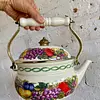 Tetera Esmaltada Manija De Porcelana Y Bronce - Taiwan 1970