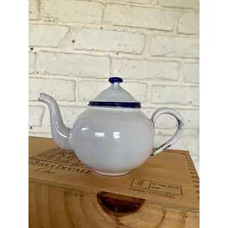 Tetera Mini Esmaltada Blanco Y Reborde Azul - Colombia 1960