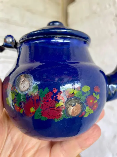 Tetera Mini Esmaltada Con Diseño De Flores - Colombia 1960