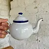 Tetera Mini Esmaltada Blanco Y Reborde Azul - Colombia 1960