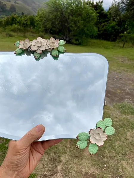 Espejo De Pared Flores Y Hojas Modeladas En Lámina Metálica