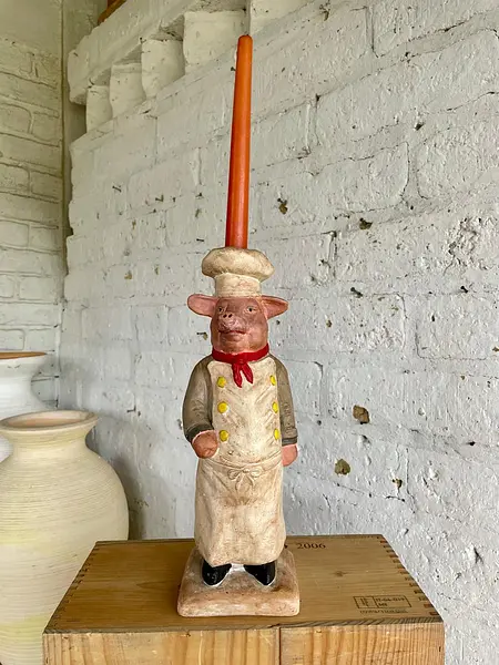 Candelabro Chancho Chef Fleur De Lis - Francia 1995