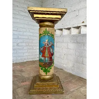 Columna En Madera Con Angeles Arcabuceros - Colombia S Xix