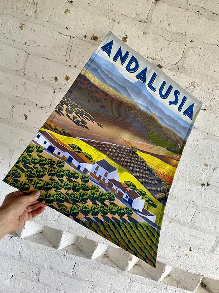 Pendón De Andalucía Con Olivares Y Viñedos