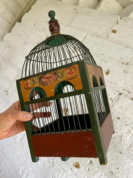 Jaula Decorativa Artesanal Abovedada Pintada A Mano