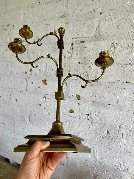 Candelabro En Bronce Con 3 Brazos Ajustables - India 1950