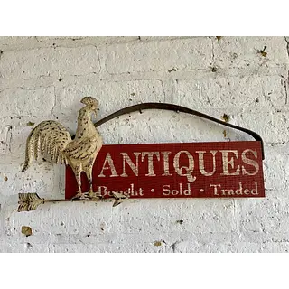Letrero De Colgar Rústico Antiques Con Gallo