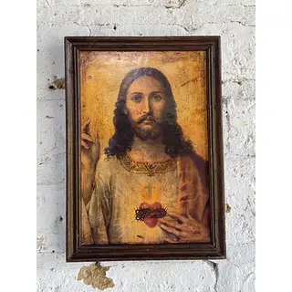 Sagrado Corazón De Jesús (Icono Artesanal) - Colombia 1950