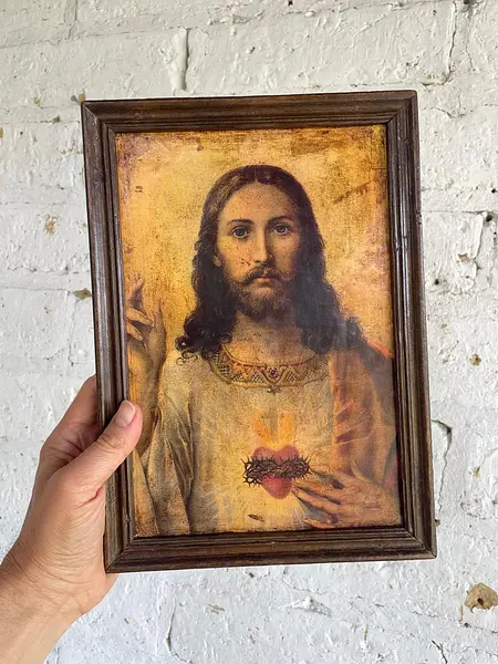 Sagrado Corazón De Jesús (Icono Artesanal) - Colombia 1950