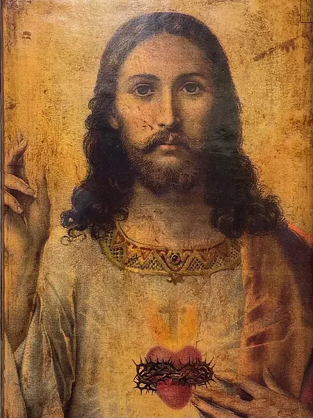 Sagrado Corazón De Jesús (Icono Artesanal) - Colombia 1950