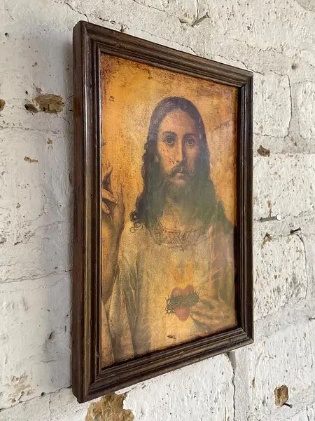 Sagrado Corazón De Jesús (Icono Artesanal) - Colombia 1950