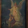 Icono Del Angel Guardián Con Moldura Rústica Caoba