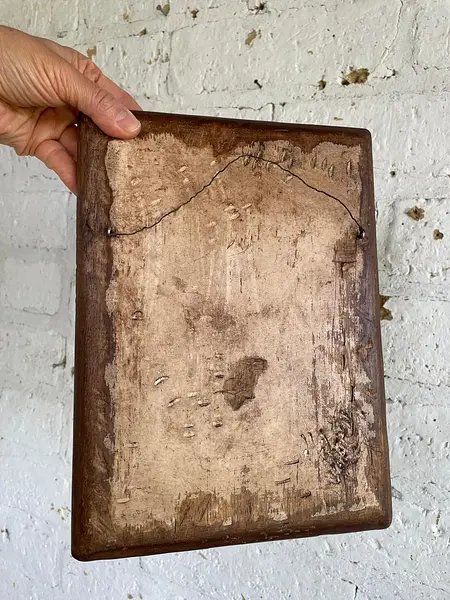 Icono Del Angel Guardián Con Moldura Rústica Caoba