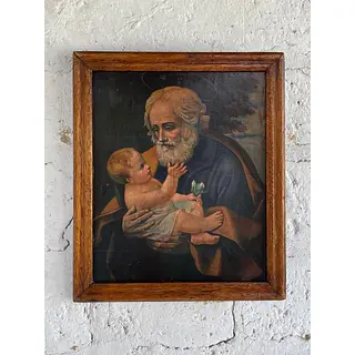 San José Y El Niño Icono Rústico - Colombia 1940