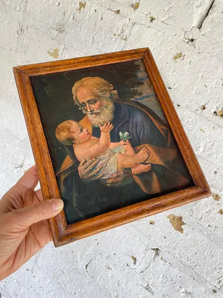 San José Y El Niño Icono Rústico - Colombia 1940