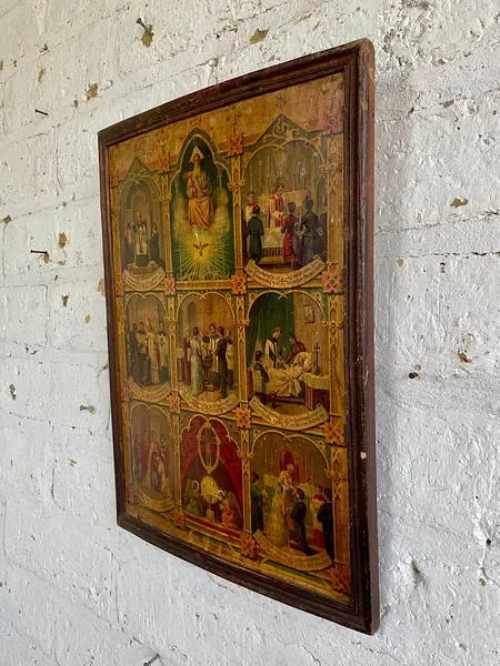 Los 7 Santos Sacramentos Cuadro Rústico - Colombia 1920