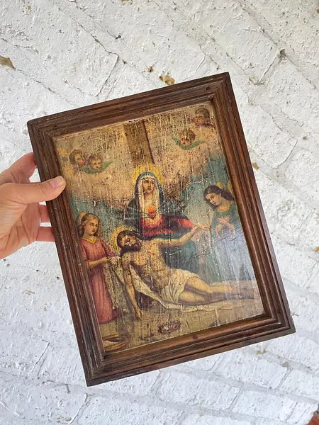 Estación Del Vía Crucis Cuadro Rústico Los- Colombia 1940