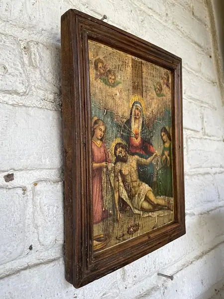 Estación Del Vía Crucis Cuadro Rústico Los- Colombia 1940