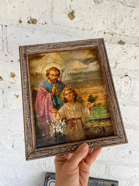 Revisar Cuadro San José Y Jesús En Lámina Metálica