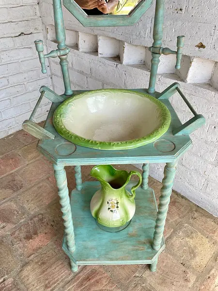 Aguamanil Con Espejo Jarra Y Palangana