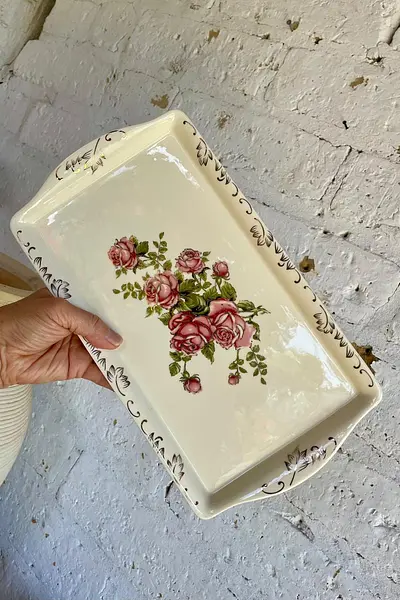 Bandeja De Porcelana Motivos Rosas
