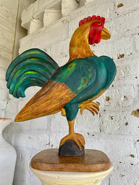 Gallo Tallado Artesanalmente Pintado A Mano