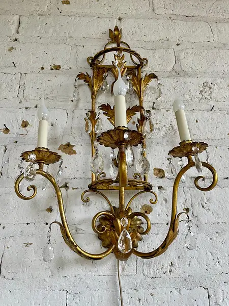 Lámpara Aplique De Pared 3 Luces - Italia 1970