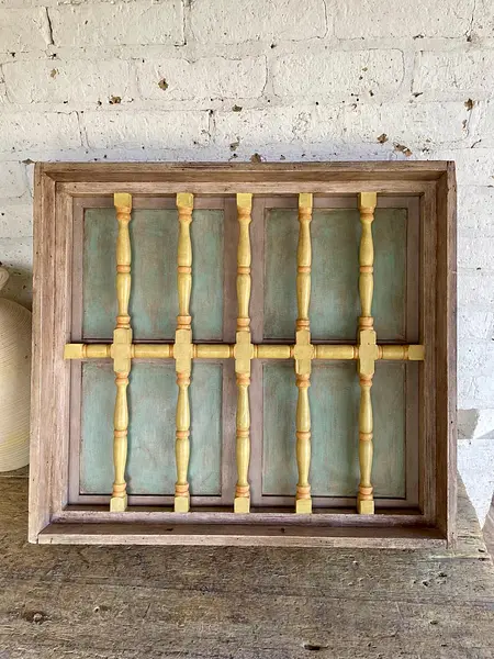 Ventana Doble Puerta Reja Torneada De Madera - Colombia 1940