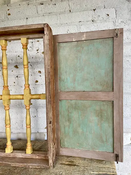 Ventana Doble Puerta Reja Torneada De Madera - Colombia 1940