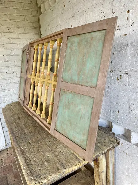 Ventana Doble Puerta Reja Torneada De Madera - Colombia 1940