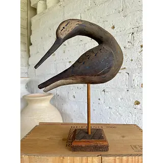 Escultura De Ave Marina (Zarapito) De Madera - U.S.A. 1986