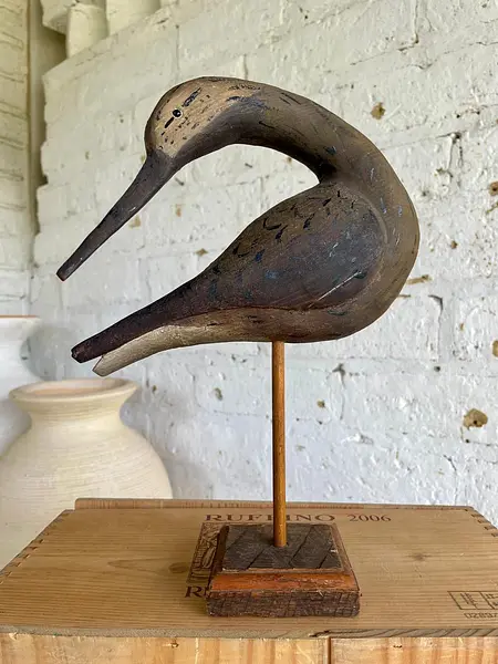 Escultura De Ave Marina (Zarapito) De Madera - U.S.A. 1986