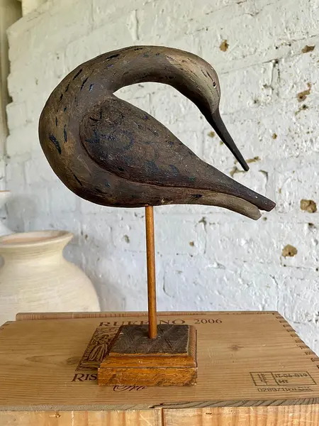 Escultura De Ave Marina (Zarapito) De Madera - U.S.A. 1986